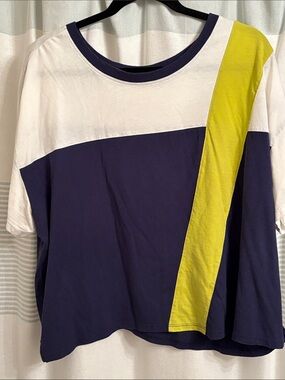 Anthropologie Maeve Spliced Boxy Tee, Purple Lime, Size L